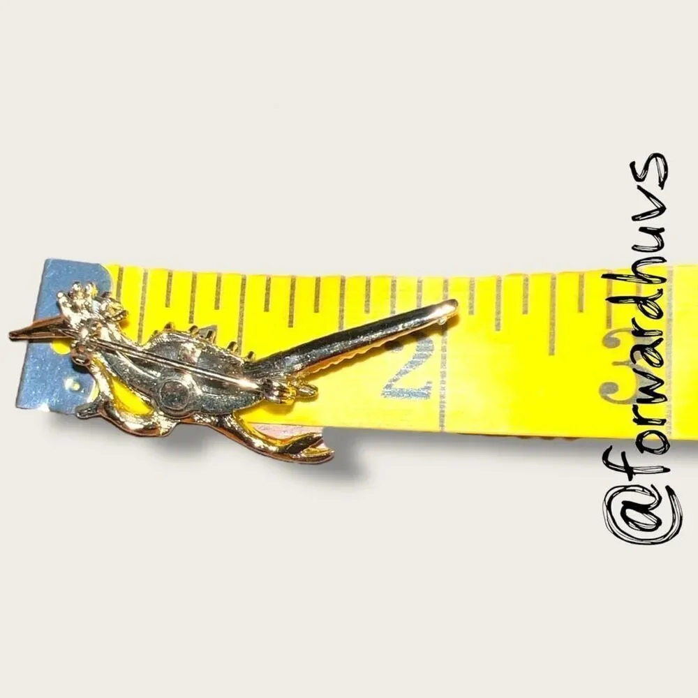 Gold Tone Vintage Brooch | Vintage Gold Tone Bird Brooch – Blue Rhinestone Eye
